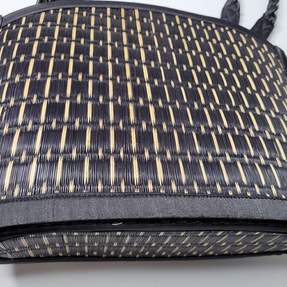 BASKETS OF CAMBODIA black tan top zip multi compartment tote bag purse LIKE NEW - Picture 11 of 16